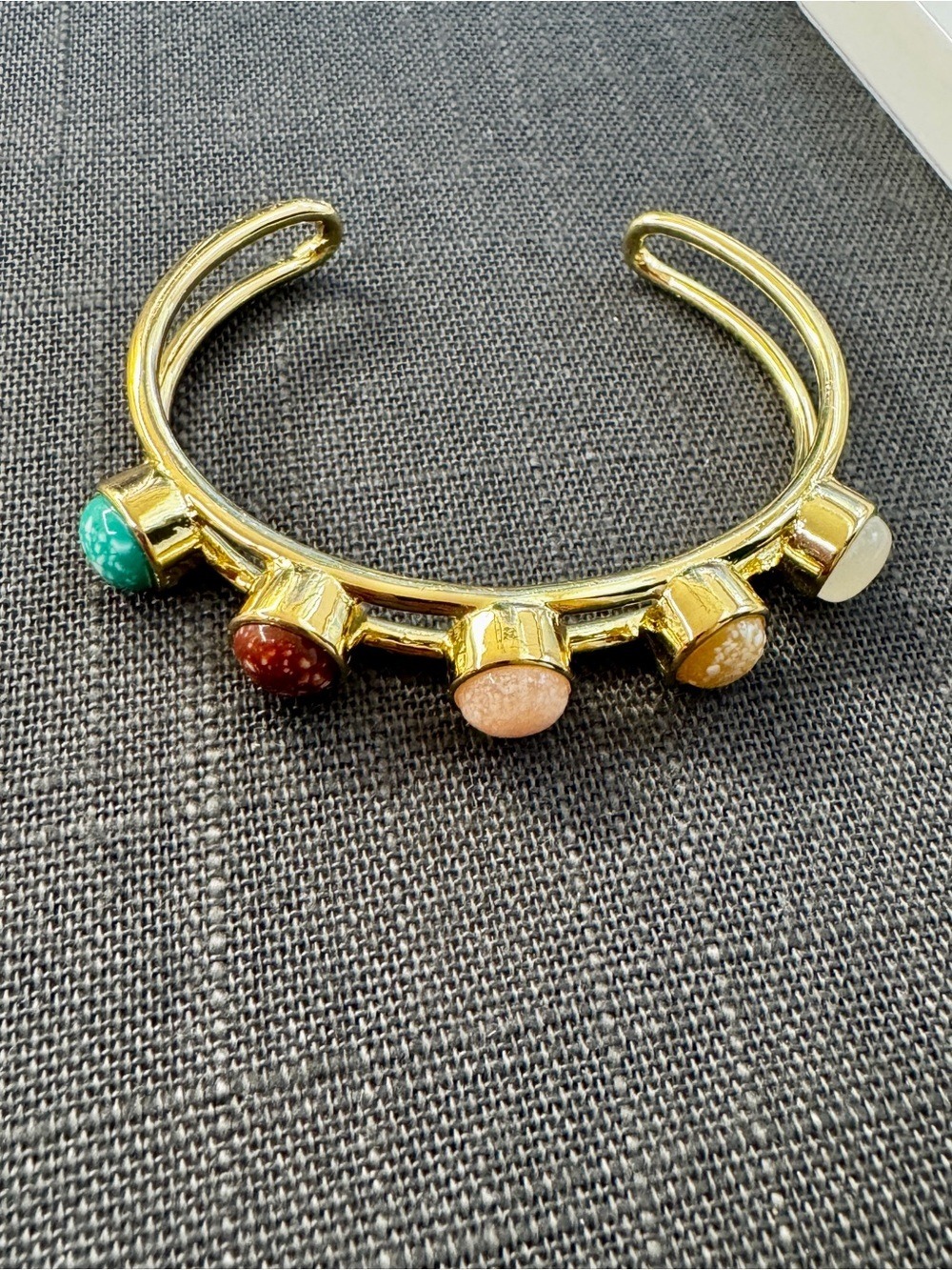 Gold-Tone Multi-Stone Cuff Bracelet - Colorful Bead Accents